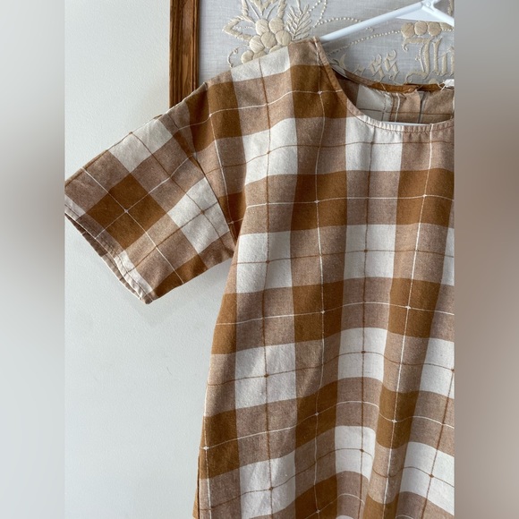 Roolee mustard plaid gingham buffalo checked button back cotton linen fall - Picture 2 of 4